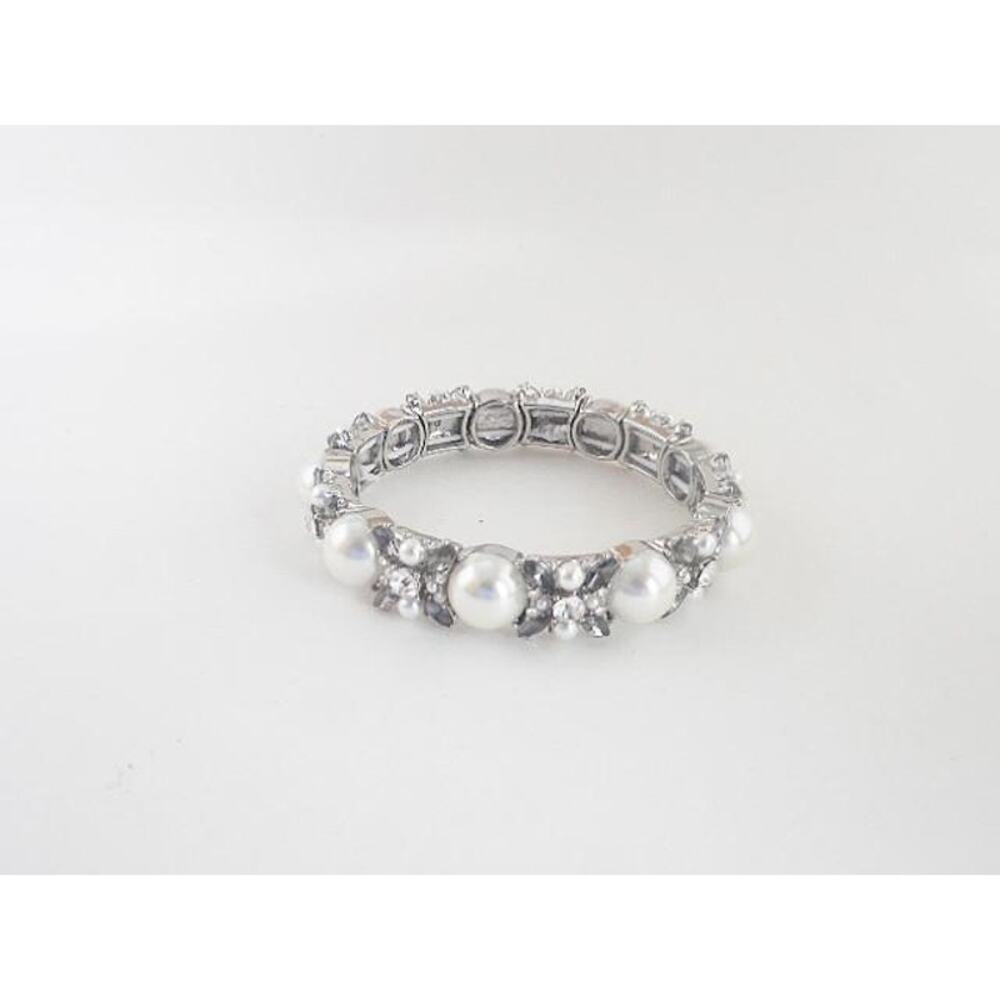 2039 NWOT Charter Club Silver Tone Faux Pearls and Crystals Bracelet Bangle